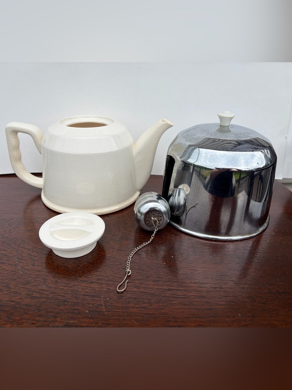 Vintage Mid Century Ceramic Stovetop Tea Pot Kettle with Warming Lid